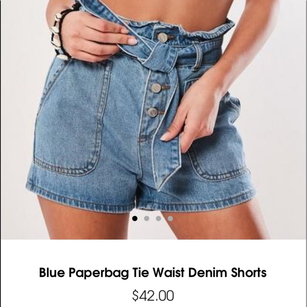 Blue Paperbag Tie Jean Shorts